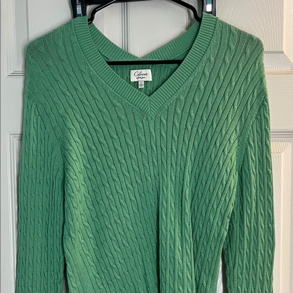 Bobby Jones Green V-Neck Cable Knit Sweater